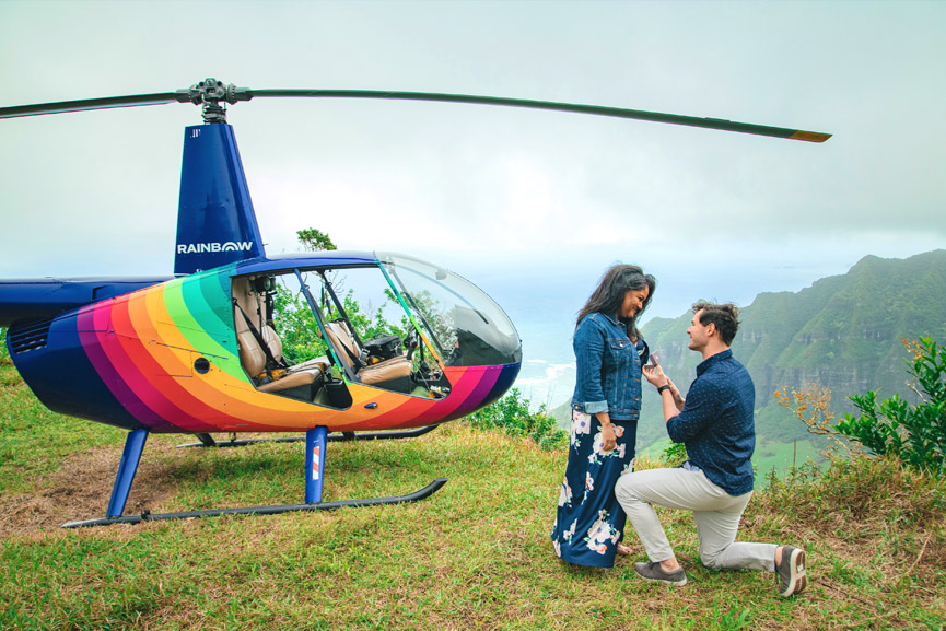 Rainbow helicopters, landing above Hawaii Island's Kohala coast